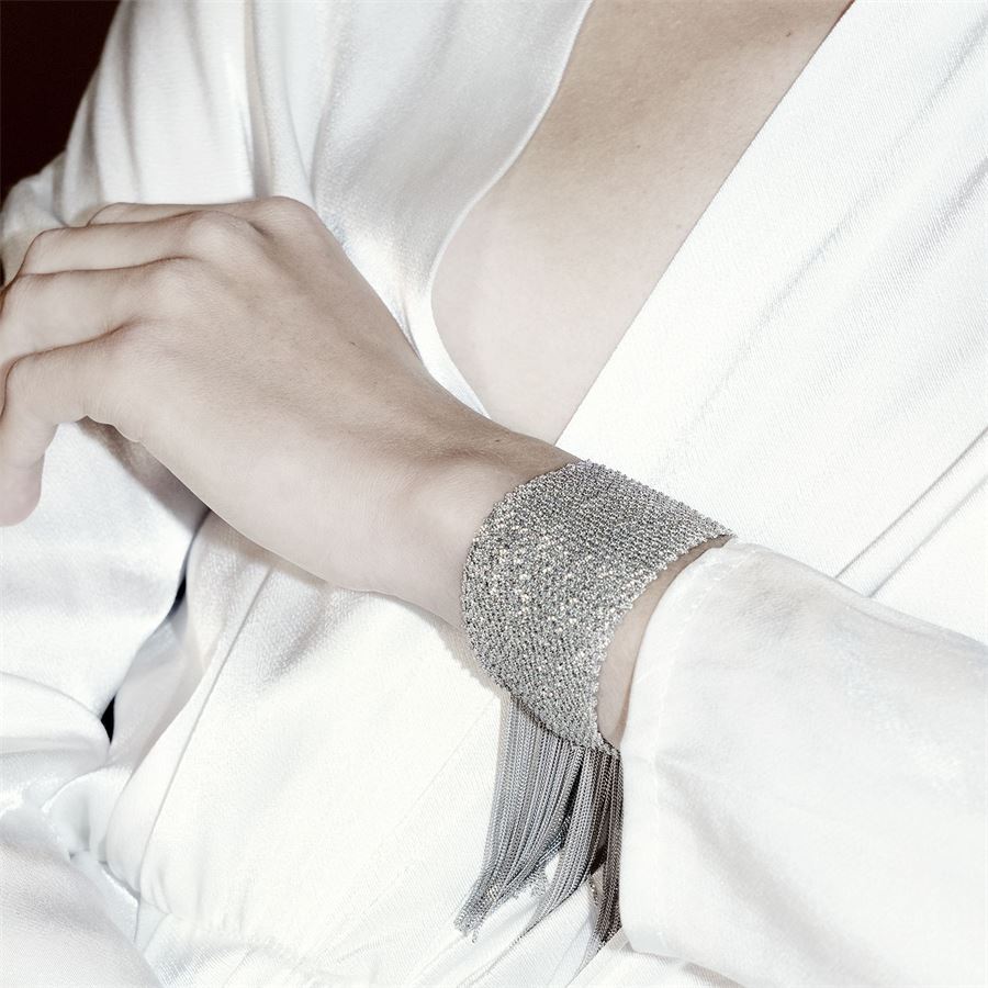 Silver knit bracelet with fringes SCIARPE | BR 4CMARGENTO