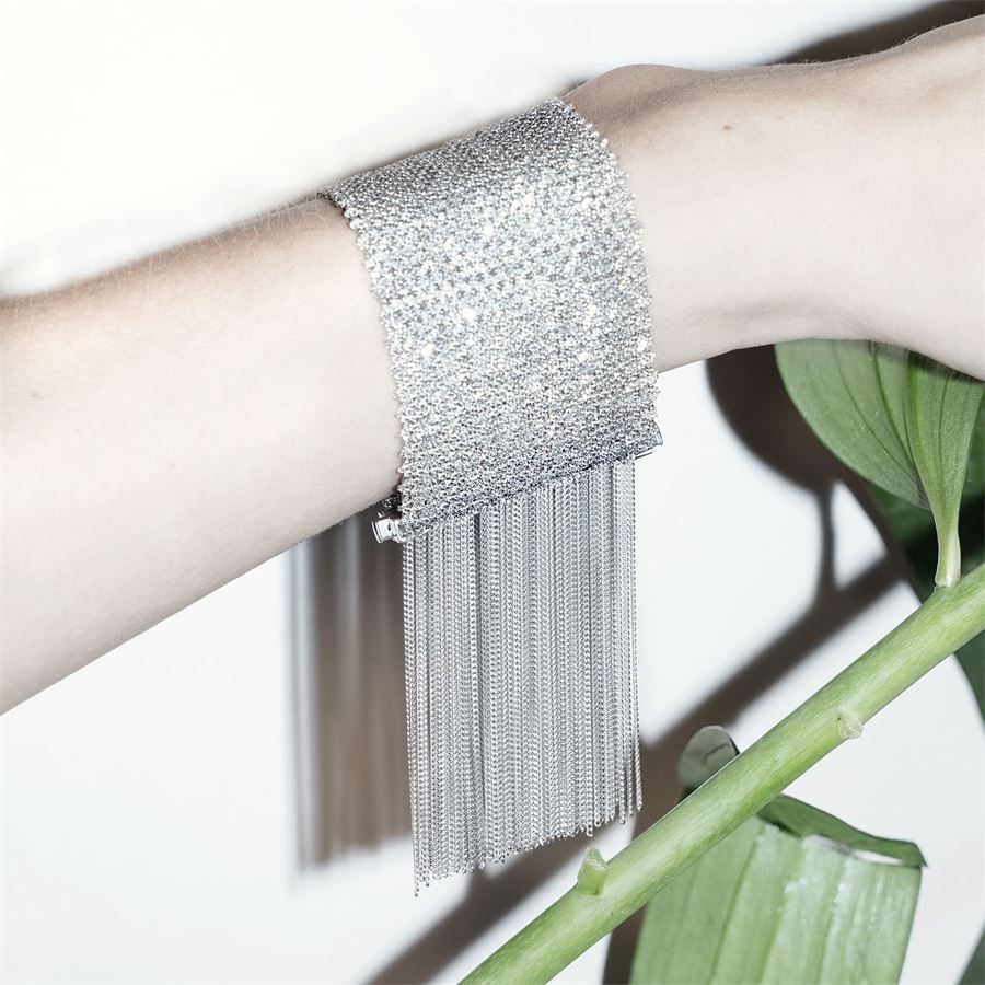 Silver knit bracelet with fringes SCIARPE | BR 4CMARGENTO