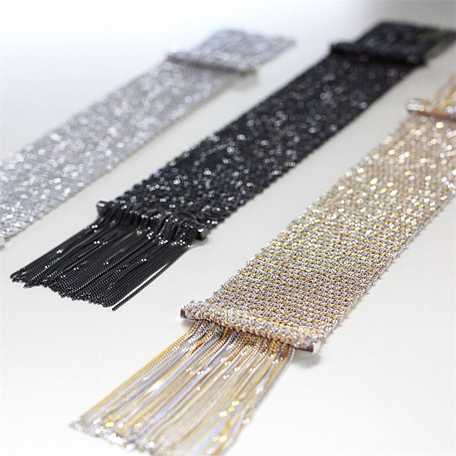 Silver knit bracelet with fringes SCIARPE | BR 4CMBICOLOR