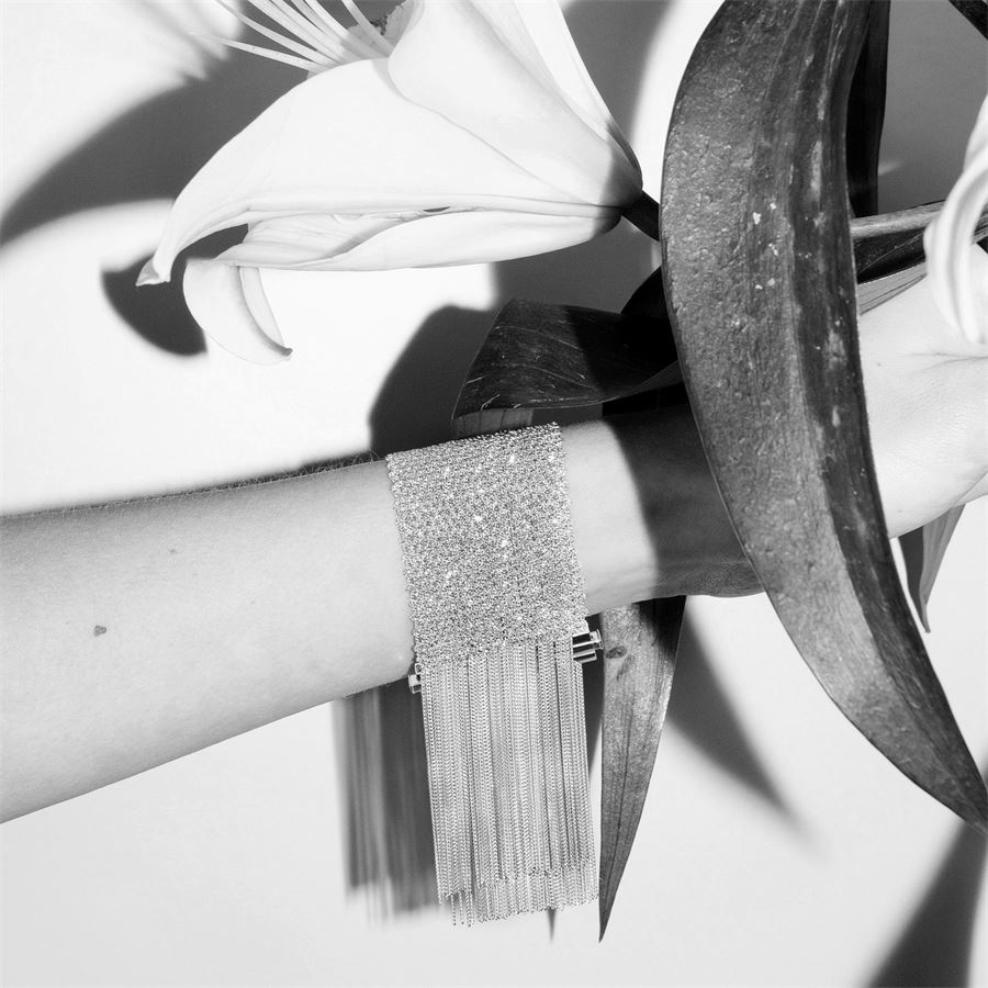 Silver knit bracelet with fringes SCIARPE | BR 4CMBICOLOR