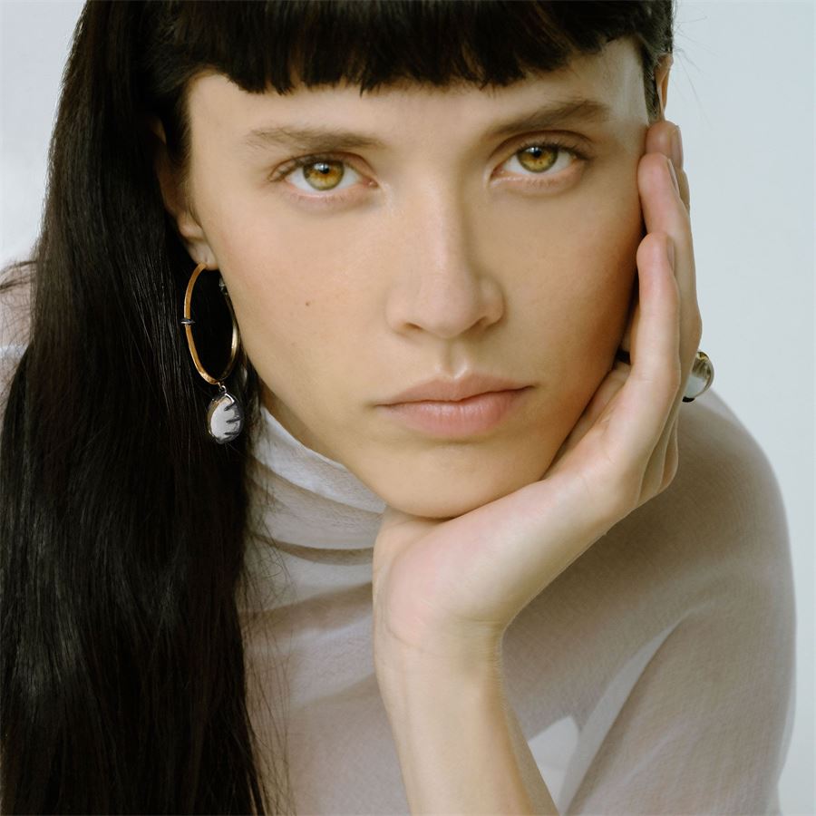 Bronze large 'Solis' hoop earring with crystal SOLIS | OR2 G CABBRO AGN