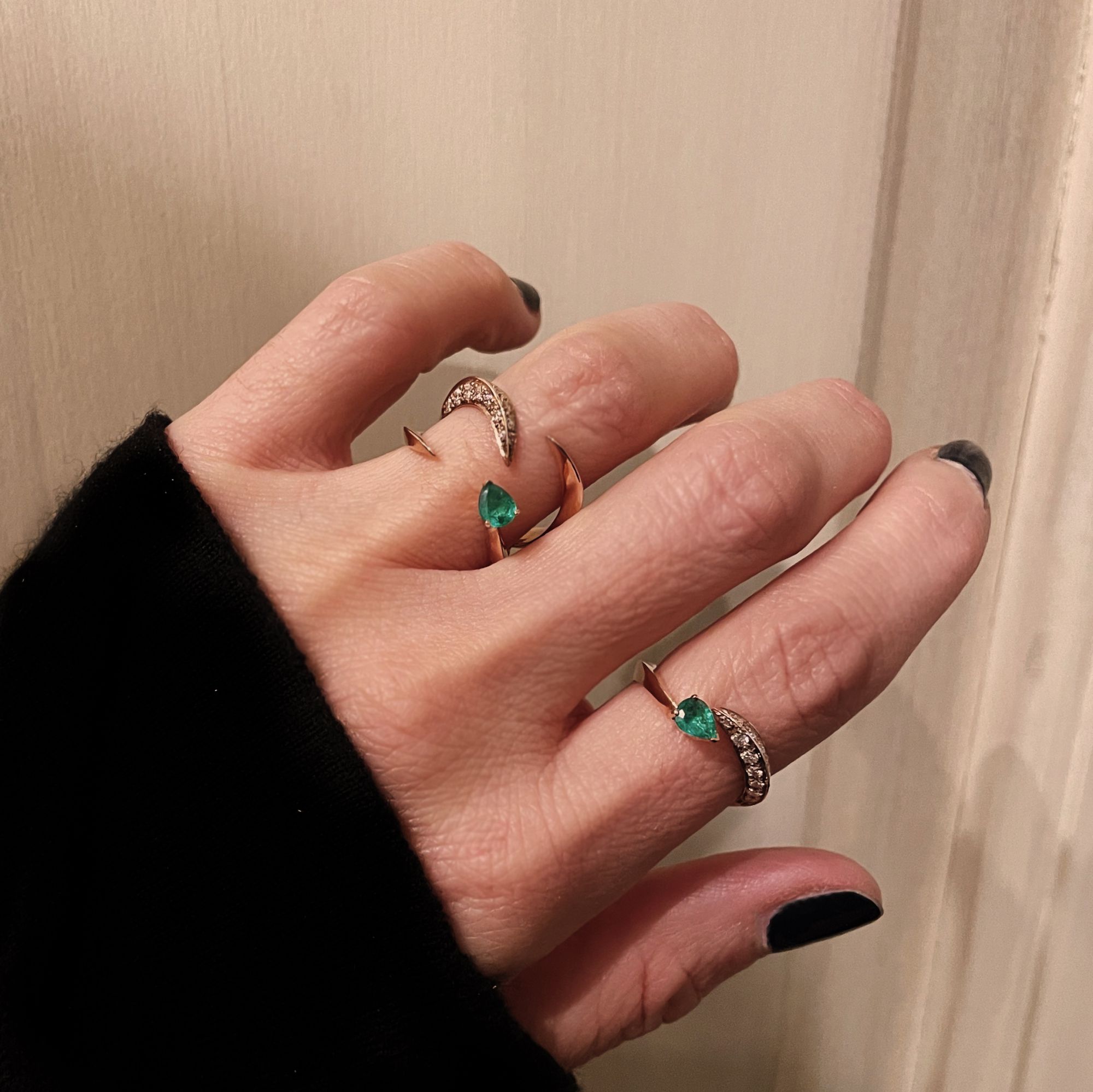 Four elements 'Solis' ring in rose gold with emerald SOLIS | AN4 SMRLD PVAU9R CT 0,30 + 0,30