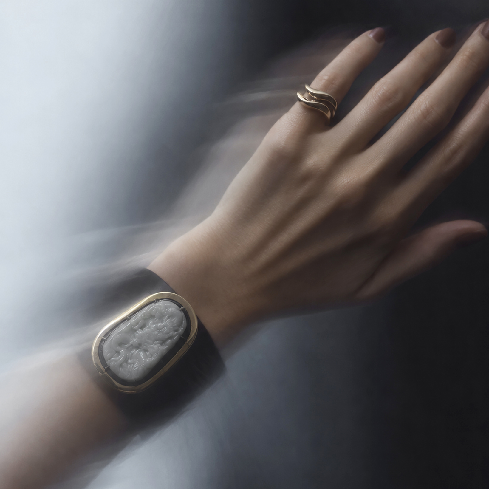Bracciale in ebano e giada con doppio castone Totem | BR EBAGN-BR